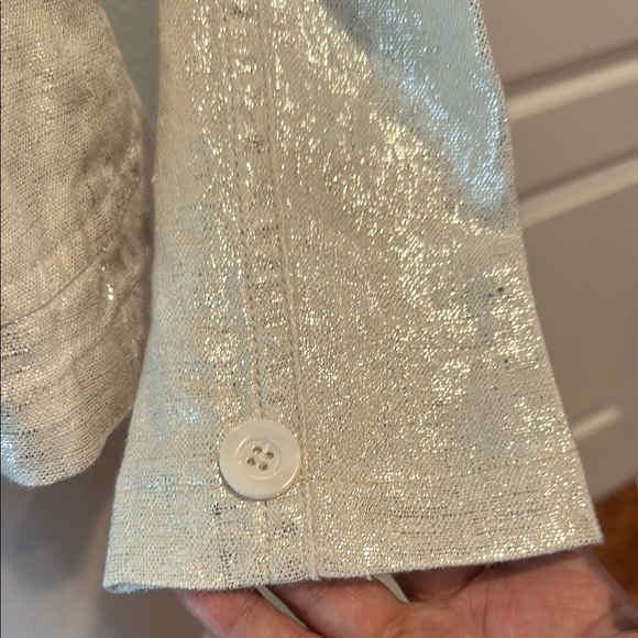 J Crew Sz 2 VTG Silver Metallic Blazer • 100% Linen - Picture 3 of 10